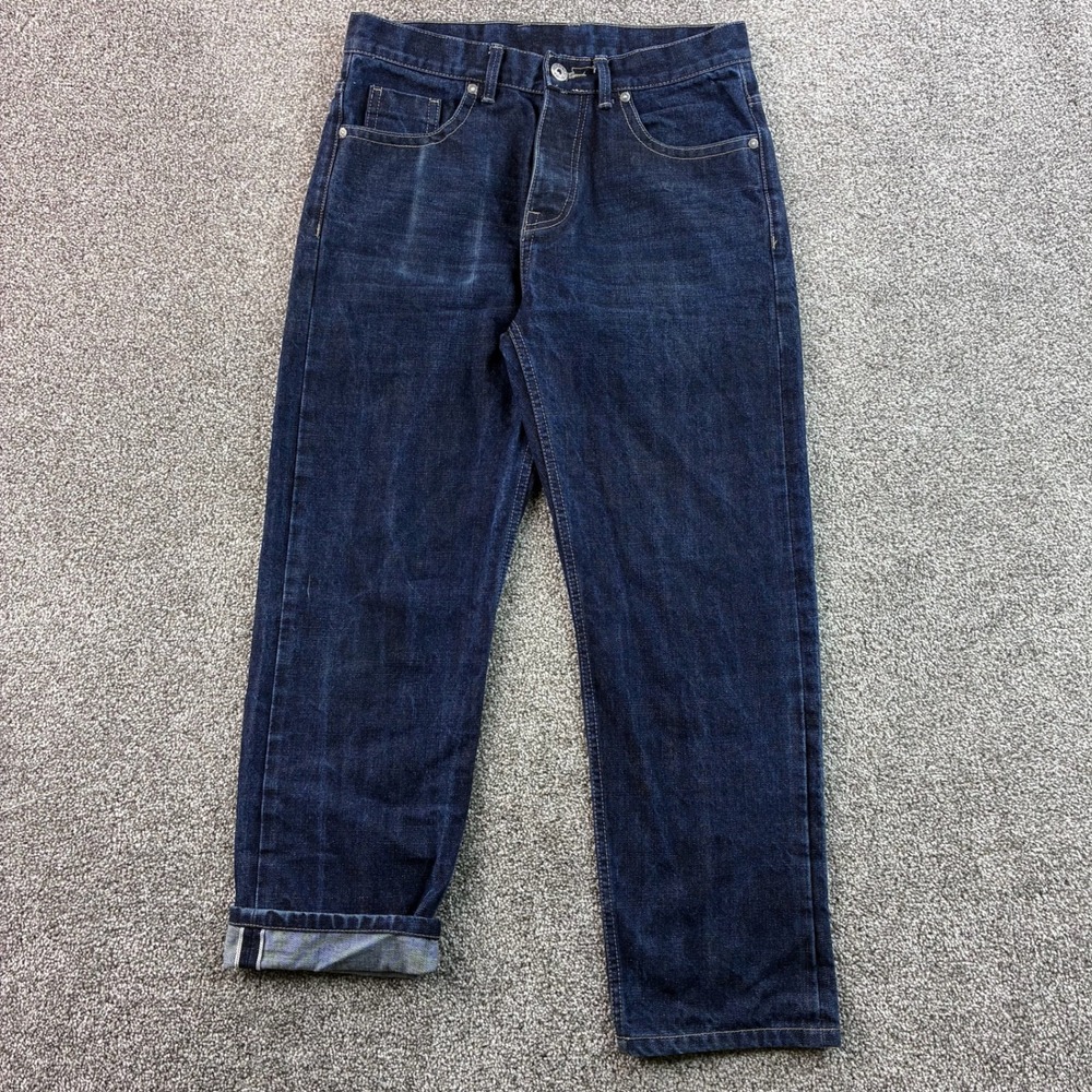 iTailor Selvedge Jeans Mens 32x28 Blue Cotton Raw Denim Dark Wash Straight Leg